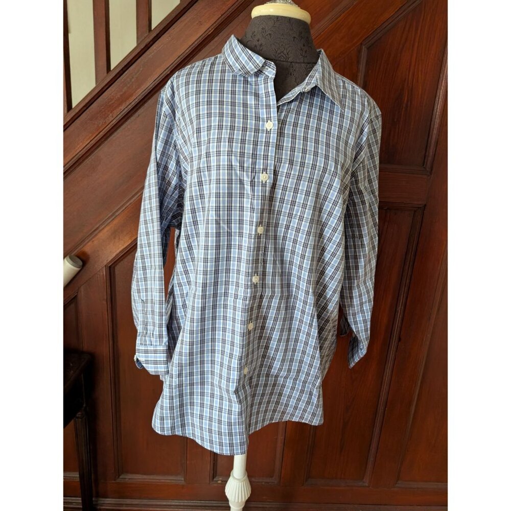 L.L.Bean Wrinkle-Free Plaid Button-Down Shirt 2X Blue/White Long Sleeve